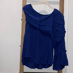 Dark Blue Blouse | Flared Sleeves with Ribbed Top | Altar’d State | size: L